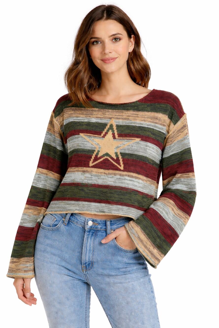 SO Striped Knit Star Sweater Large